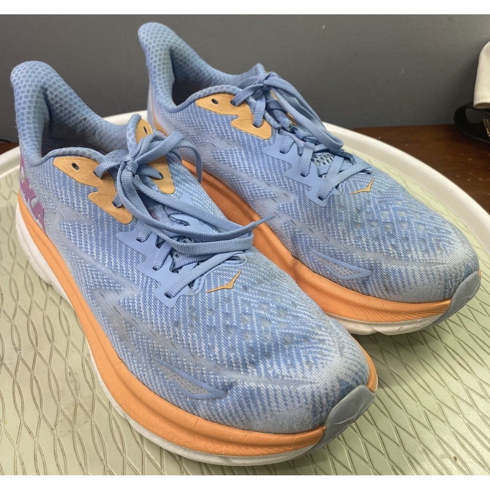 HOKA One One Clifton 9 Women Running Shoes Blue Sneakers Lace Up Mesh Blue 10 B